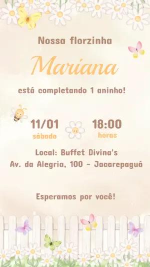 Convite Animado Aniversário Infantil Jardim das Margaridas Editável