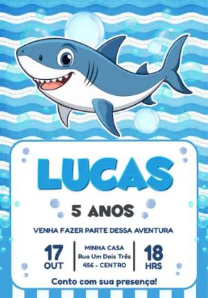 Convite de Aniversário Infantil Tubarão Azul para Editar