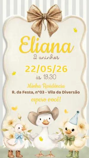 Convite de Aniversário Patinhos Rústicos Modelo Editável