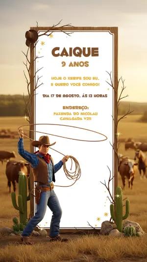 Convite de Aniversário Cowboy com Xerife para Editar Online