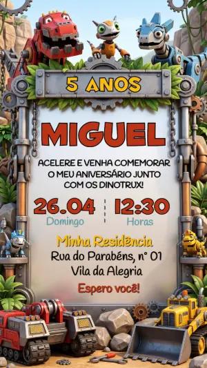 Convite de Aniversário Dinotrux Robôs Modelo Editável
