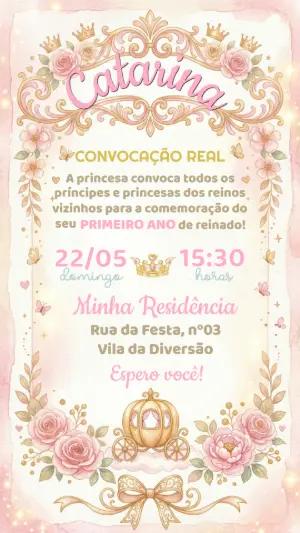 Convite Aniversário Princesa Aquarela Rosa Editável