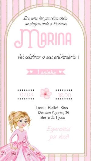 Convite Digital Aniversário de Princesa Rosa Editável