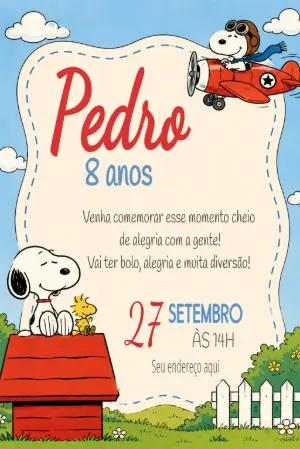 Convite de Aniversário Snoopy Aviador para Editar