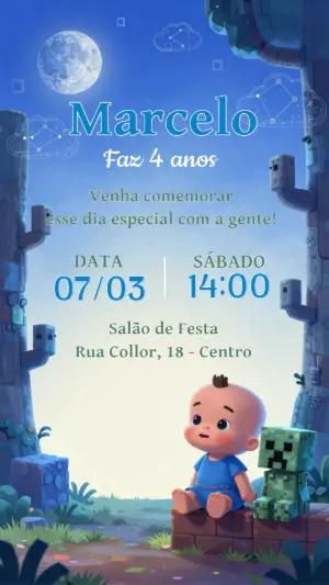 Convite de Aniversário Infantil Blocos e Bebê para Editar