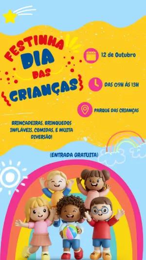Convite Editável Dia das Crianças para Festa e Culto Infantil