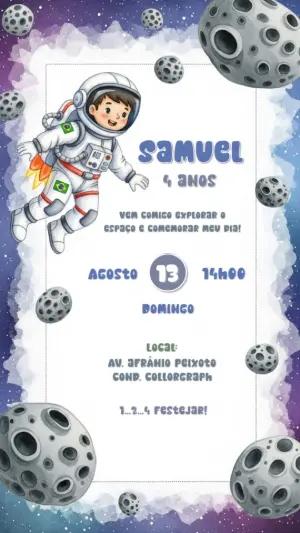 Convite de Aniversário Astronauta no Espaço para Editar Online
