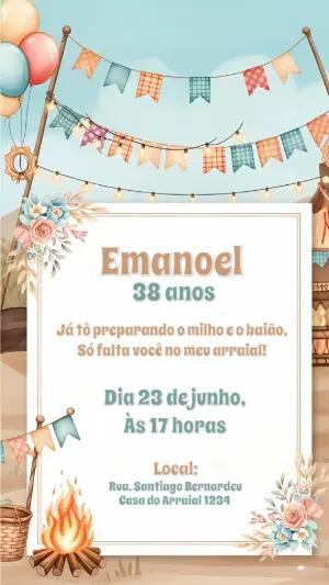 Convite Aniversário Festa Junina Aquarela para Editar Online