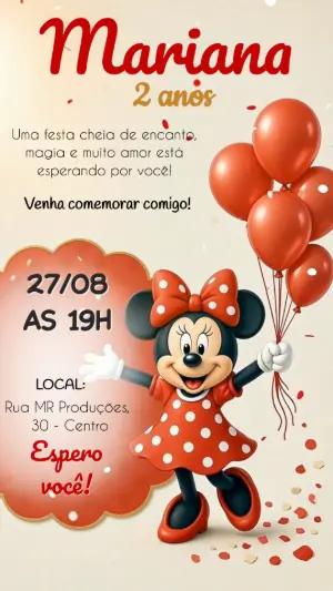 Convite Animado Aniversário Minnie Vermelha para Editar