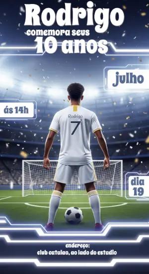 Convite Aniversário Futebol Estádio para Editar Online