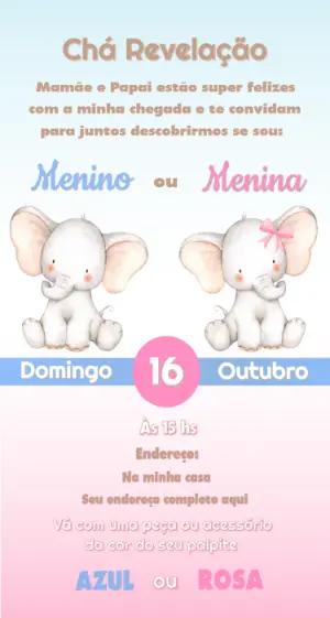 Convite Chá Revelação Elefantinhos Fofos para Editar