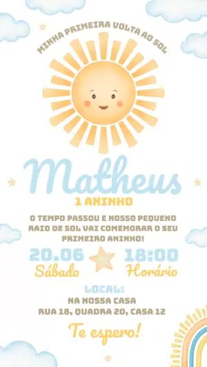 Convite Digital Fofo Primeira Volta ao Sol para Editar