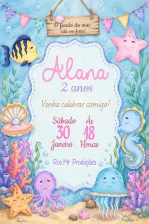 Convite de Aniversário Fundo do Mar Aquarela Editável