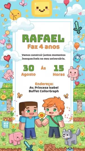 Convite de Aniversário Minecraft Fofo para Editar Online