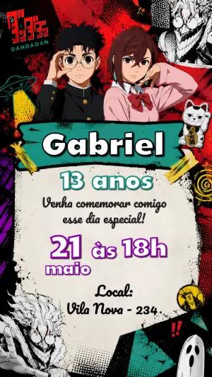Convite de Aniversário Dandadan Anime Editável