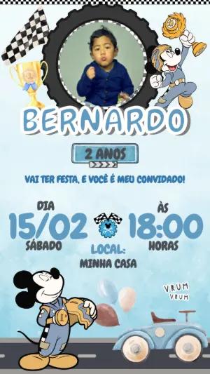Convite Aniversário Mickey Corrida com Foto para Editar Online