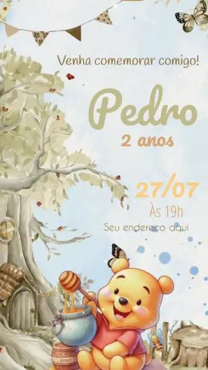 Convite Animado Aniversário Ursinho Pooh Editável