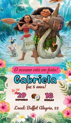 Convite de Aniversário Moana com Personagens para Editar Online