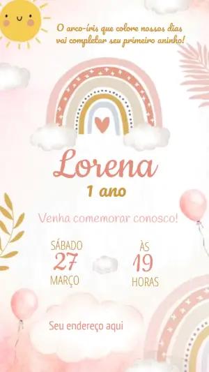 Convite Animado de Aniversário Arco-Íris Boho para Editar