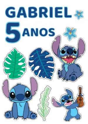Topo de Bolo Stitch Aniversário com Elementos para Editar Online