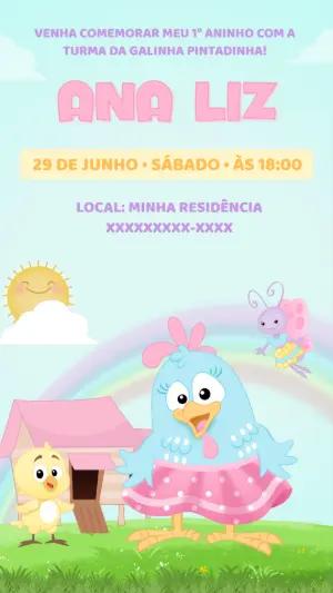 Convite de Aniversário Galinha Pintadinha para Editar Online
