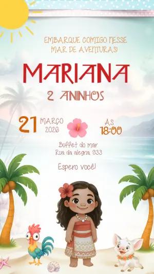Convite de Aniversário Moana Baby Tropical para Editar