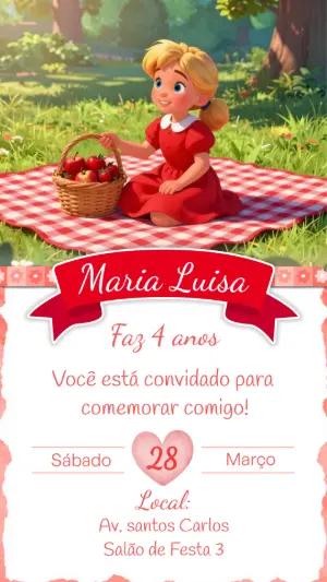 Convite de Aniversário Piquenique Menina Editável