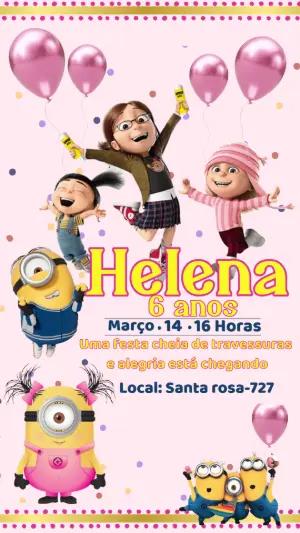 Convite de Aniversário Meu Malvado Favorito Rosa Editável