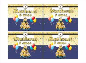 Rótulo de Aniversário Minions para Marmitinha para Editar