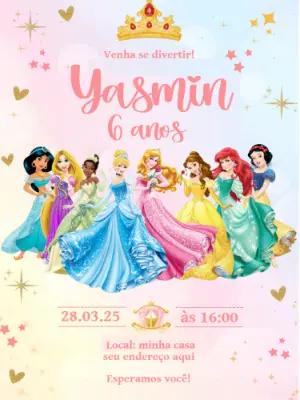 Convite de Aniversário Princesas Disney para Editar Online
