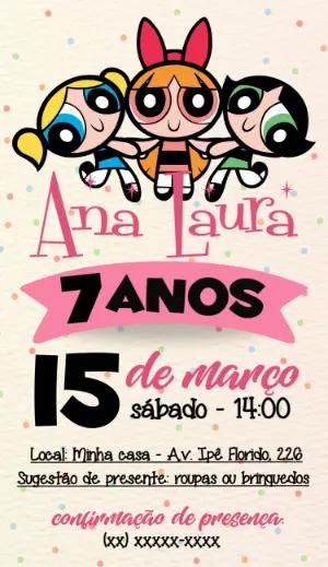 Convite Aniversário Meninas Superpoderosas para Editar Online
