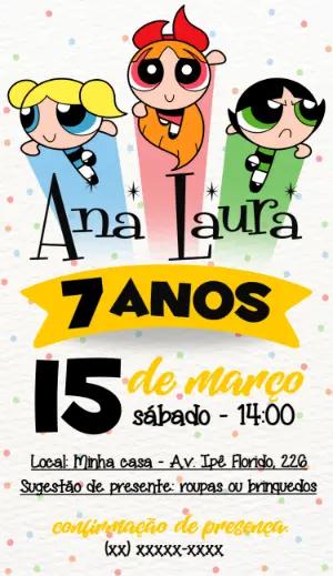 Convite Aniversário Meninas Superpoderosas para Editar Online