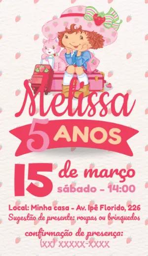 Convite de Aniversário Moranguinho para Editar Online