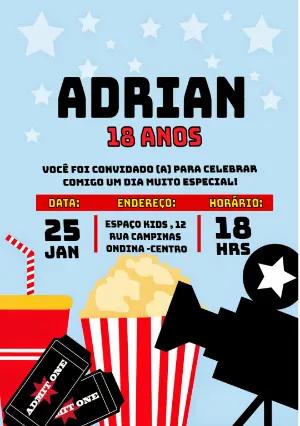 Convite de Aniversário Tema Cinema para Editar Online