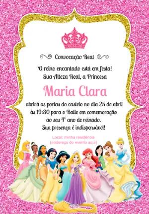 Convite de Aniversário Princesas Disney Editável Online