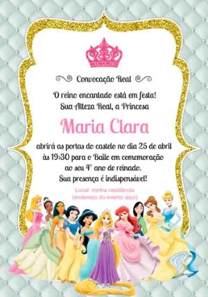 Convite Aniversário Princesas da Disney para Editar Online