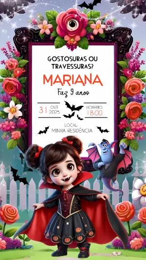 Convite Aniversário Vampira Halloween para Editar Online