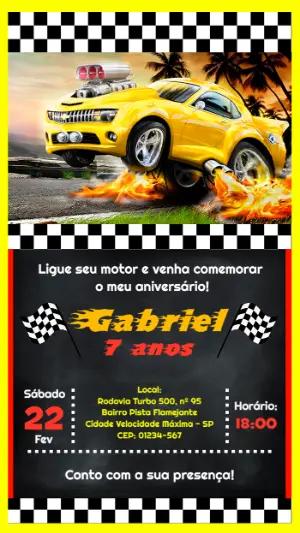 Convite Aniversário Carro de Corrida para Editar Online