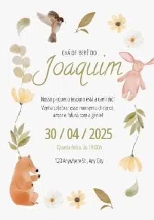 Convite Chá de Bebê Natureza Aquarela para Editar Online