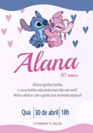 Convite Aniversário Stitch e Angel para Editar Online