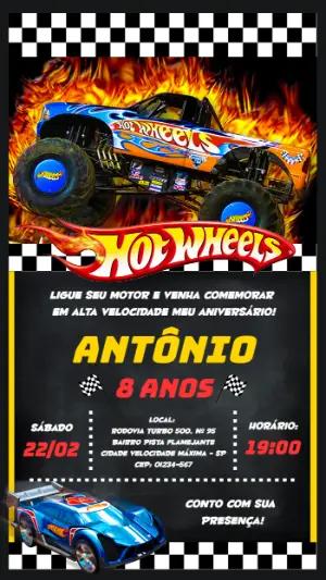 Convite Aniversário Hot Wheels Monster Trucks para Editar Online