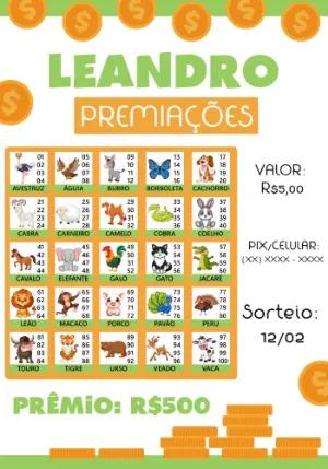 Cartela de Rifa de Bicho com Animais para Editar Online