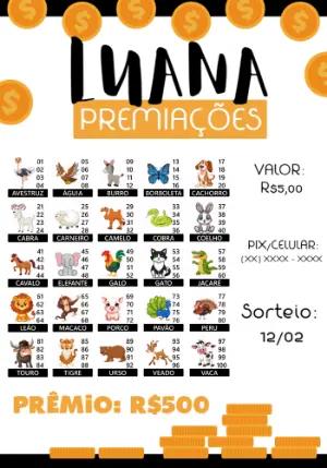 Cartela de Rifa dos Bichos Editável para Sorteio de Prêmios