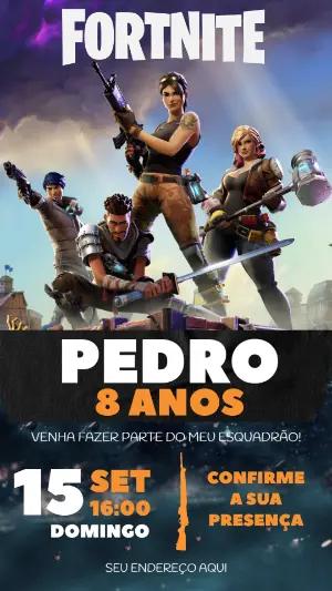 Convite Aniversário Fortnite com Personagens para Editar Online