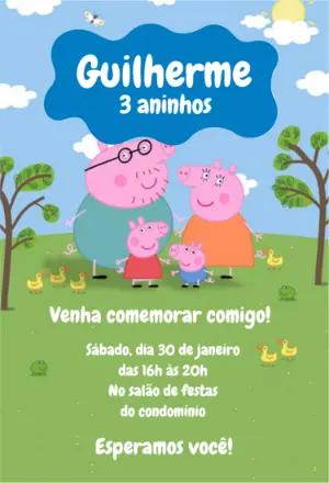 Convite de Aniversário Peppa Pig e Família para Editar Online