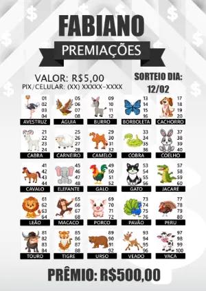 Cartela de Rifa de Bicho com Animais para Editar Online