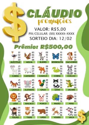 Cartela de Rifa de Animais com Números para Editar Online