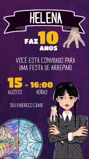 Convite de Aniversário Wandinha Addams para Editar Online