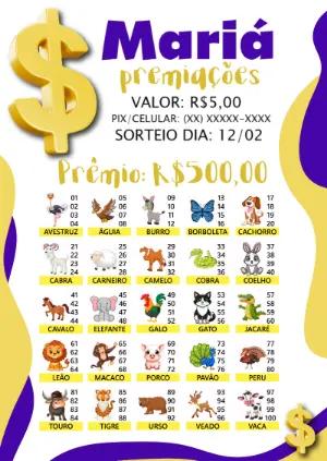 Rifa Jogo do Bicho com Animais para Editar Online