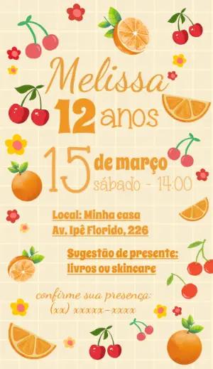 Convite de Aniversário Tema Frutas para Editar Online